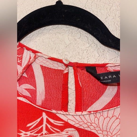Zara Crane Bird Print Crepe Shift Dress Red Size Medium - Picture 5 of 9